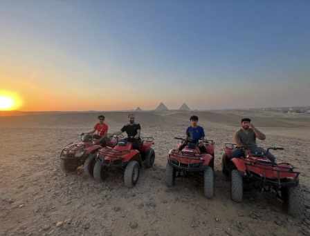 quadro bike rides to desert in giza with a pyramid distance view